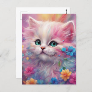 Carte Postale Belle Chat Blanc Fluffy