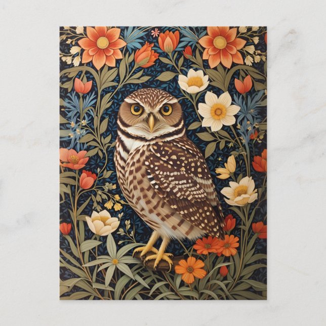 Carte Postale Belle Chouette bractée William Morris Inspiré (Devant)
