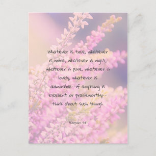 Carte Postale Belle citation de versets bibliques aux fleurs ros
