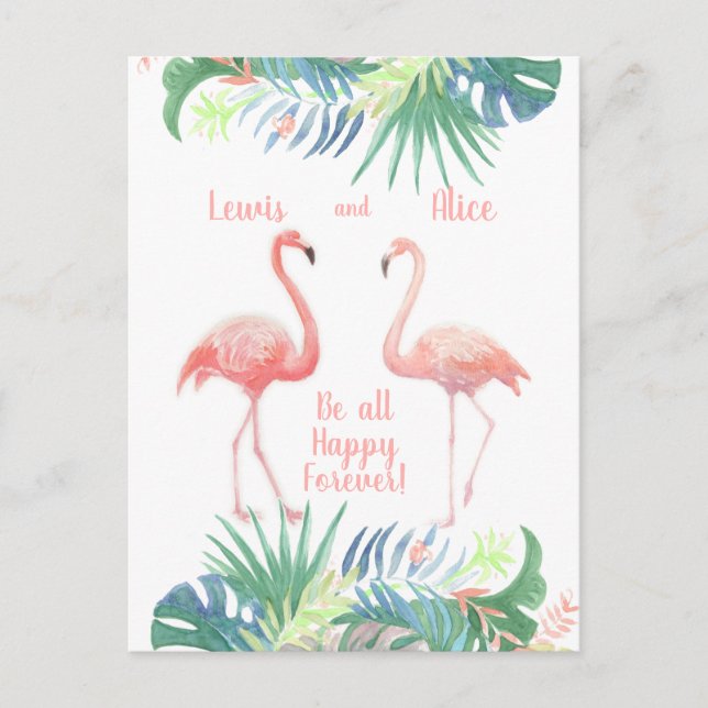 Carte Postale Belle Conte Fée Pour Deux Flamants roses Fleur Tro (Devant)