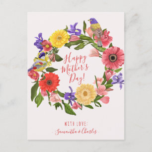 Carte Postale Belle couronne florale brillante Bonne fête des mè
