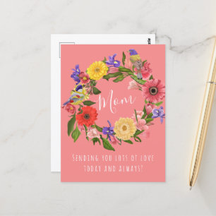 Carte Postale Belle couronne florale brillante Bonne fête des mè