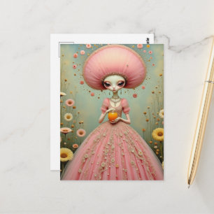 Carte Postale Belle dame extraterrestre rose avec du jus d'orang