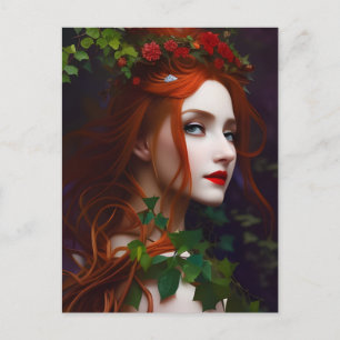 Carte Postale Belle Déesse aux Cheveux Roux et au Lierre