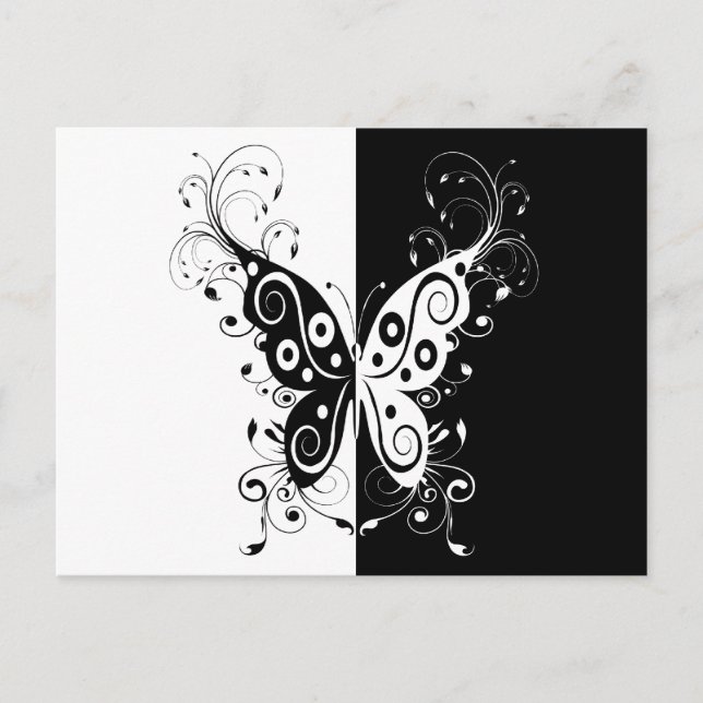Carte Postale Belle élégante tourbillons papillon noir et blanc (Devant)
