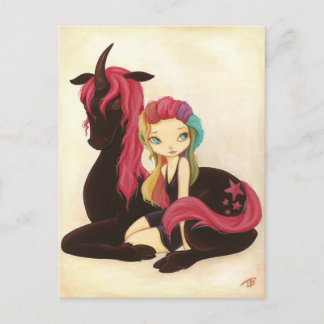 Carte Postale Belle et nuit - imaginaire arc-en-ciel goth licorn