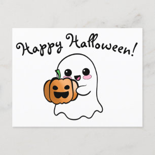 Carte Postale Belle Fantôme et Citrouille Bonne Halloween