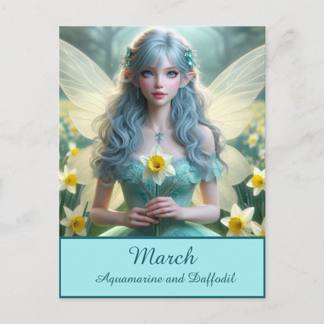Carte Postale Belle fée de mars dans les jonquilles (Devant)