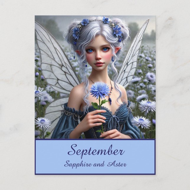 Carte Postale Belle fée de septembre en Asters (Devant)
