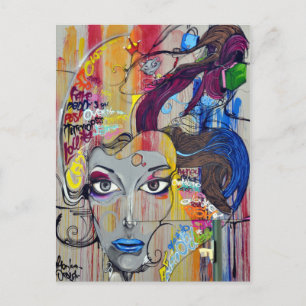 Carte Postale Belle femme aux lèvres bleues graffiti