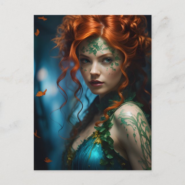 Carte Postale Belle Femme Avec Des Tatouages De Cheveux Rouges (Devant)