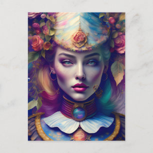 Carte Postale Belle femme avec un Casquette floral