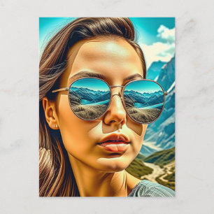 Carte Postale Belle femme dans les lunettes de soleil La réflexi