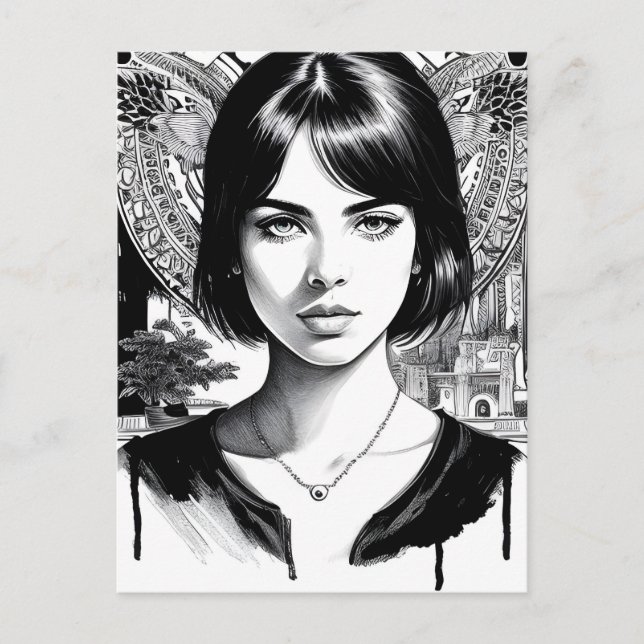 Carte Postale Belle femme en noir et blanc (Devant)