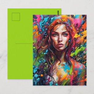 Carte Postale Belle femme en peinture