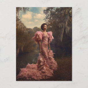 Carte Postale Belle femme en robe rose