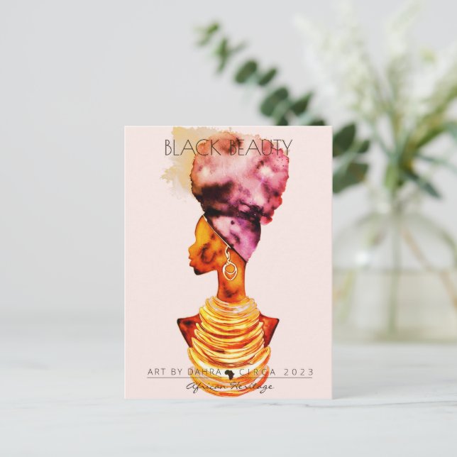 CARTE POSTALE BELLE FEMME NOIRE AFRICAINE REINE OR NECKLACE (Debout devant)