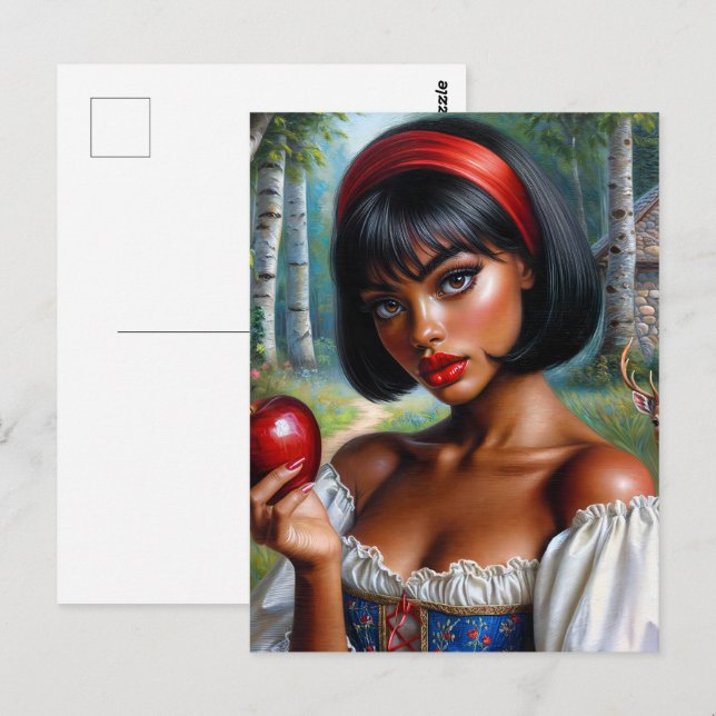 Carte Postale Belle Femme Noire Avec Art Apple (Devant / Derrière)