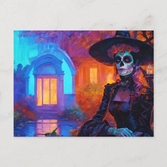 Carte Postale Belle femme sorcière de la fête des morts (Devant)