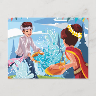 Carte Postale Belle fête de Songkran Jouer de l'eau