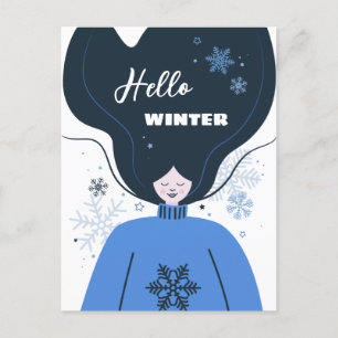 Carte Postale Belle fille Bonjour hiver