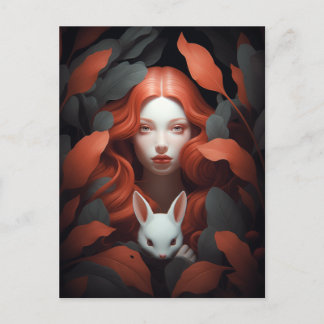 Carte Postale Belle Fille Red Haired tenant Un Lapin