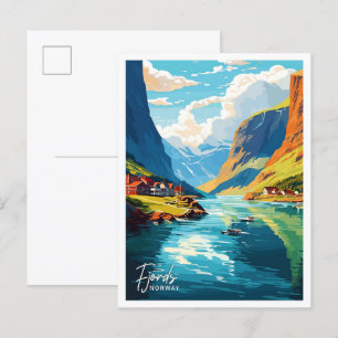 Carte Postale Belle Fjords Norvège Art Voyage illustration