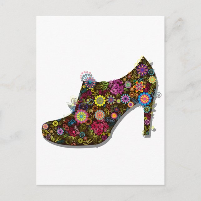 Carte Postale Belle Fleur & Chaussure Oiseau Retro (Devant)