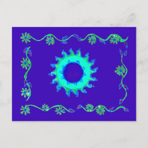 Carte Postale Belle Iridescente Blue Floral Art peinture à l'hui