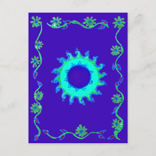 Carte Postale Belle Iridescente Blue Floral Art peinture à l'hui
