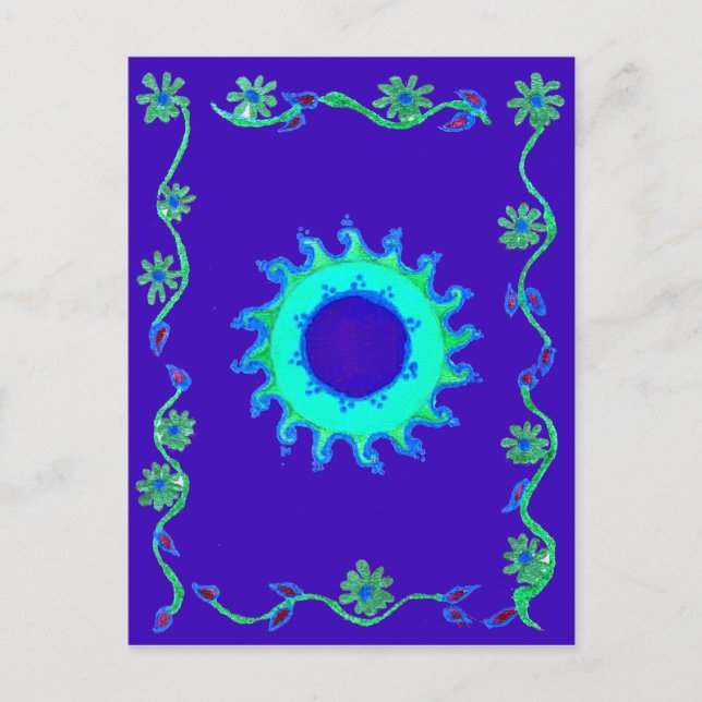 Carte Postale Belle Iridescente Blue Floral Art peinture à l'hui (Devant)
