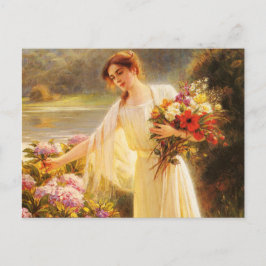 Carte Postale Belle, jeune femme, fleurs, par Albert Lynch, Bell