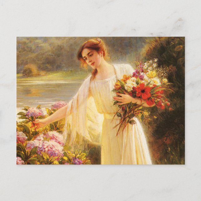 Carte Postale Belle, jeune femme, fleurs, par Albert Lynch, Bell (Devant)