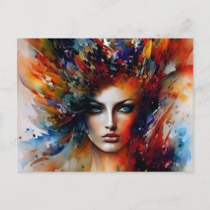 Carte Postale Belle Lady Couleurs Abstraites Aquarelle