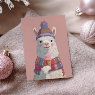 Carte Postale Belle Llama de Cartoonage avec crème glacée Nouvel