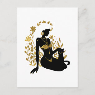 Carte Postale Belle lune fleurs femme parties scintillant illust