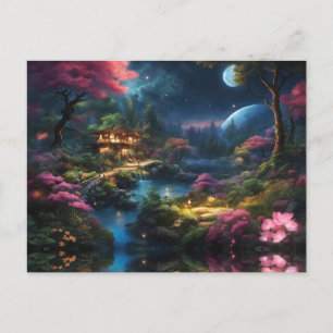 Carte Postale Belle maison et jardins dans un pays magique