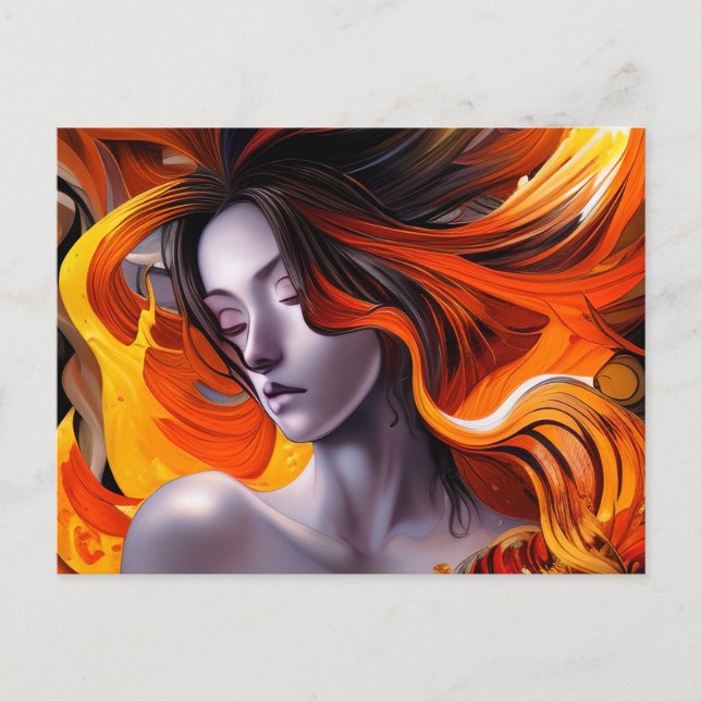 Carte Postale Belle Manga Anime Femme aux cheveux longs (Devant)