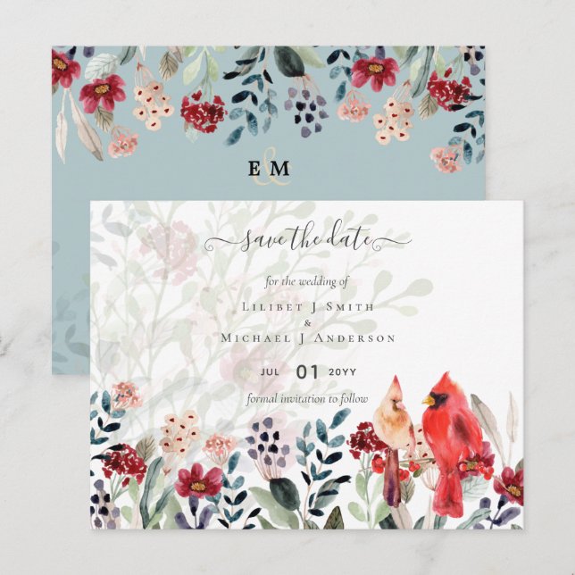 Carte Postale Belle Mariage d'Oiseaux Cardinal Rouge (Devant / Derrière)