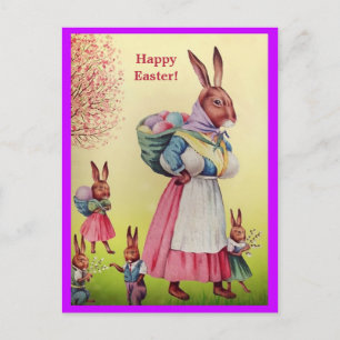 Carte Postale Belle Mère Bunny de Pâques et ses petits lapins