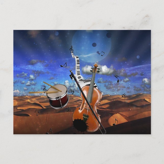 Carte Postale Belle musique notes violon splatter piano tambours (Devant)