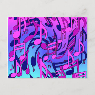 Carte Postale Belle Musique Notes Vives Rose Violet Bleu Aqua