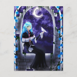 Carte Postale Belle Mystérieuse Anime Girl avec une colombe