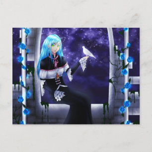 Carte Postale Belle Mystérieuse Anime Girl avec une colombe