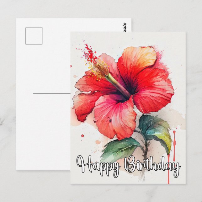 Carte Postale Belle œuvre d'art de fleur d'hibiscus rouge (Devant / Derrière)