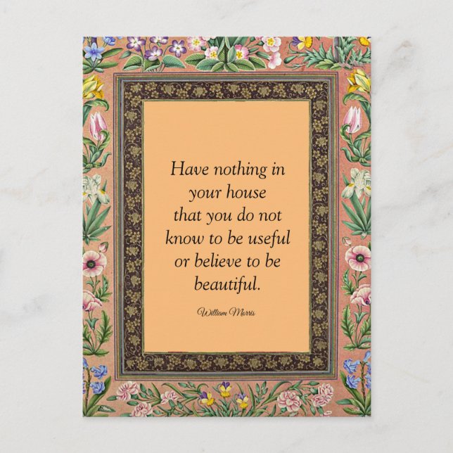 Carte Postale Belle ou utile, Citation de William Morris, Post (Devant)