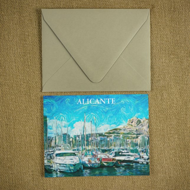 Carte Postale Belle peinture à l'huile d'Alicante (Alicante Spain coastal view postcard)