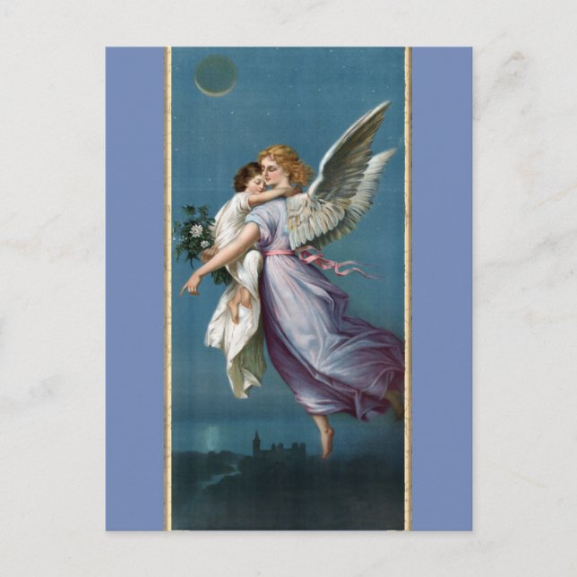 Carte Postale Belle Peinture Ange Gardienne (Devant)