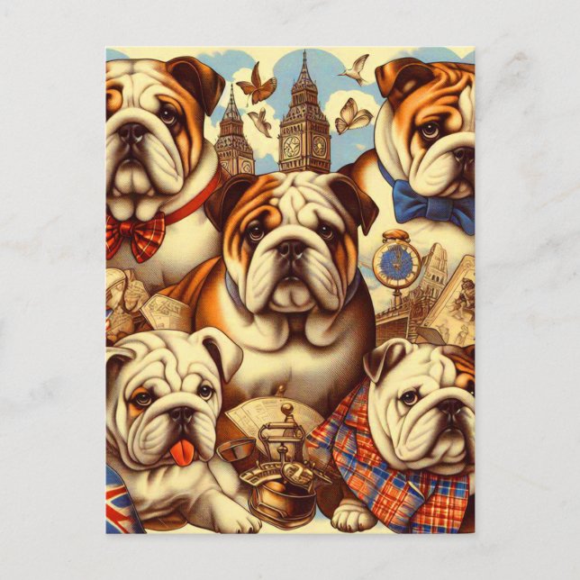 Carte Postale Belle peinture anglaise de Bulldog (Devant)