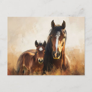 Carte Postale Belle peinture de jument et de poulain